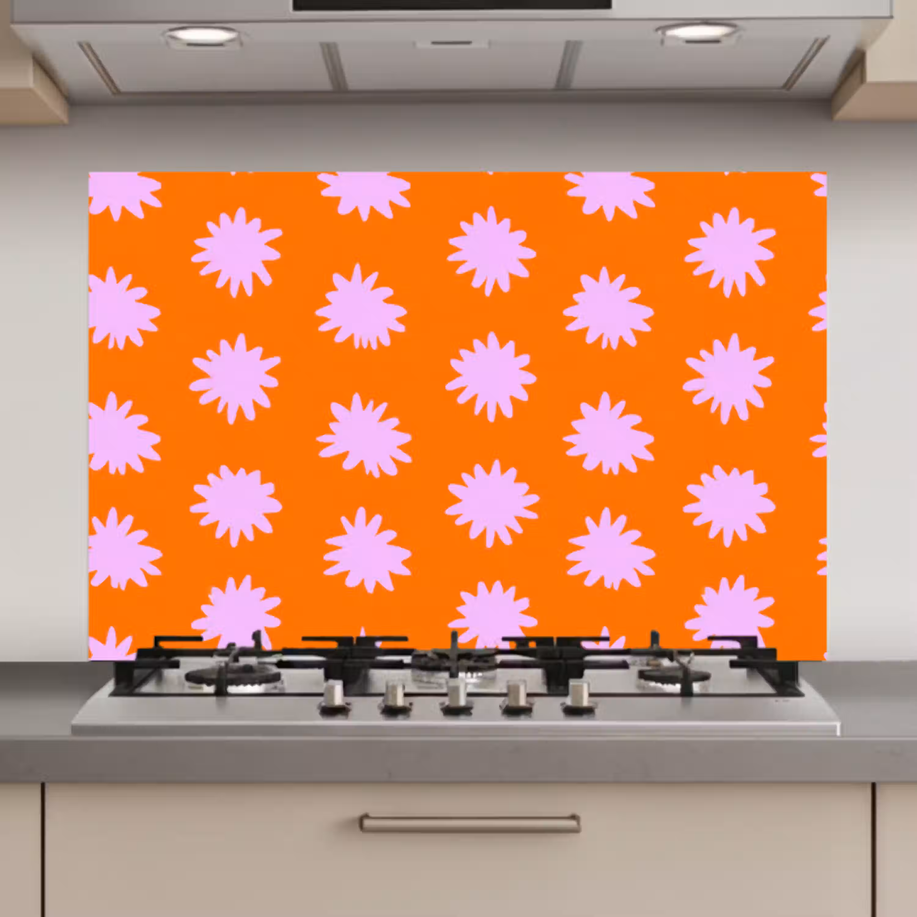 Retro - Bloemen - Oranje keuken achterwand spatscherm klein 900 -3d_website