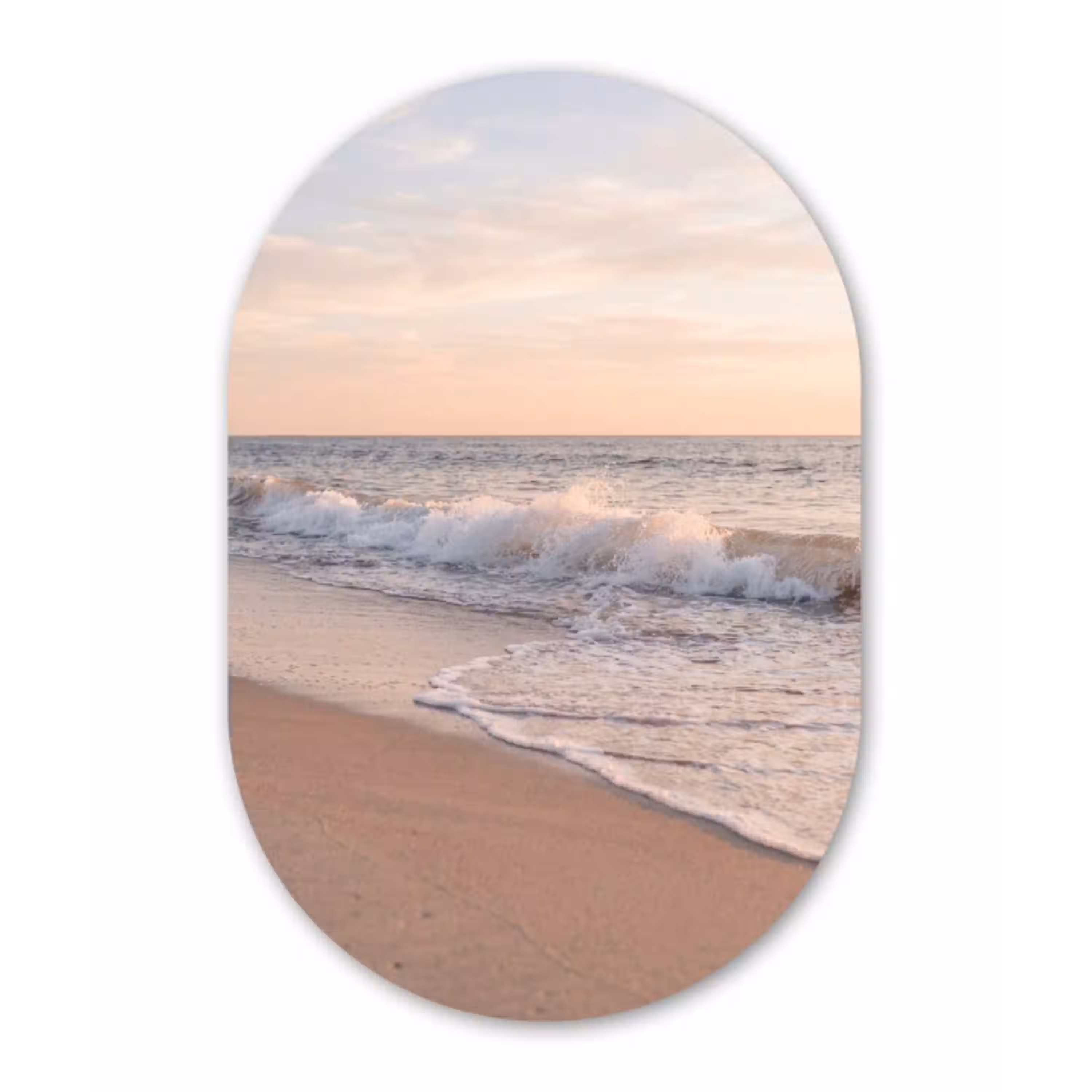 Strand - Zee - Golven - Natuur - Zonsondergang Wandcirkel Ovaal Aluminium middel -3d
