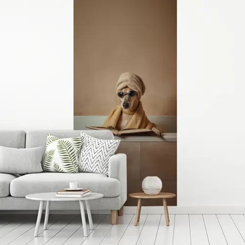 Bad - Hond - Boek - Zonnebril fotobehang vinyl groot -woonkamer