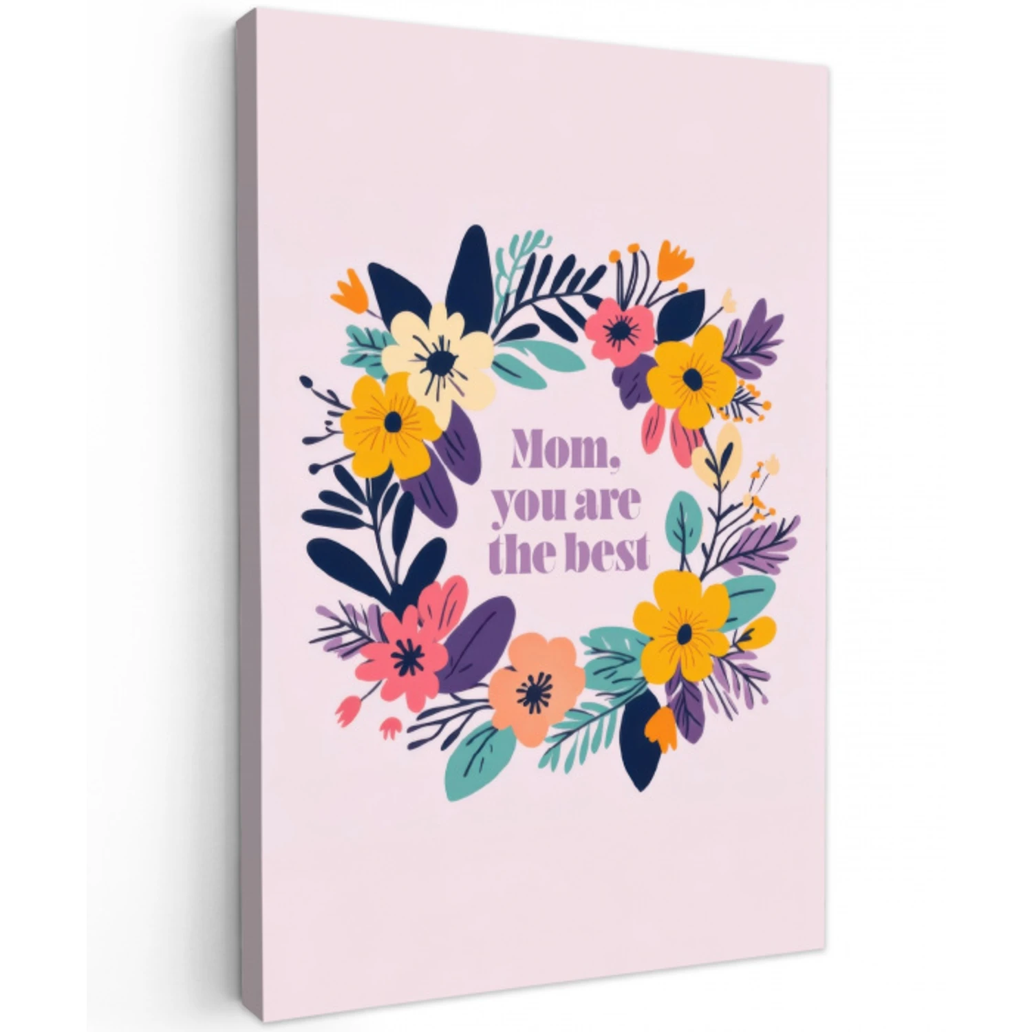 Bloemenkrans - Kleurrijk - Moeder Tuinposter op houten frame 2 cm dik middel -3d