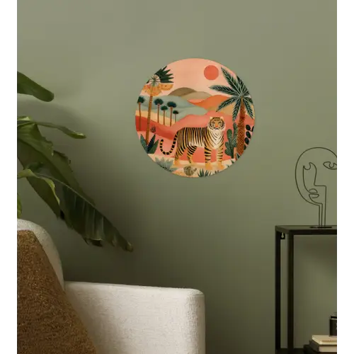 Tijger - Kleurrijk - Palmen - Cactus Wandcirkel behangsticker klein -sfeer2