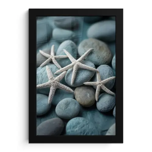 Zeesterren - Stenen - Wit fotolijst zwart zonder passe partout klein -3d