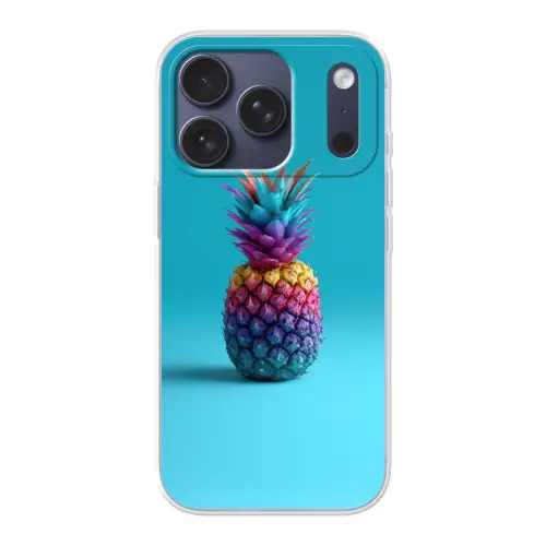 Ananas - Regenboog - Blauw - Popart Telefoonhoesje iPhone 17 Pro klein -3d