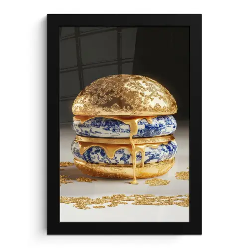 Delftsblauw - Goud - Burger fotolijst zwart zonder passe partout klein -3d