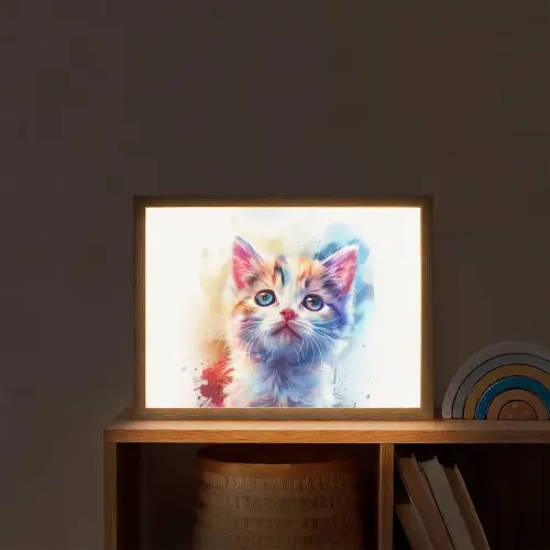 Kat - Portret - Kleuren - Verf - Wit Light Box met batterij (Wandlamp kind) middel -sfeer1_kind