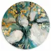 Boom - Modern - Verflook - Turquoise - Goud Wandcirkel kunststof plaat 5mm dik klein -3d