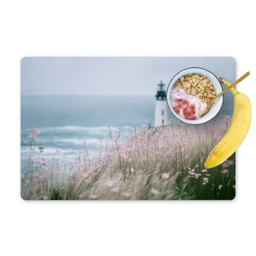 Vuurtoren - Klif - Zee - Bloemen Placemat vinyl groot -zzzproduct_Kitchenyeah-website