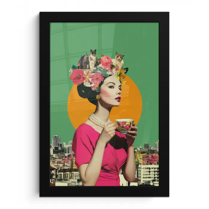 Retro - Vrouw - Stad - Zon fotolijst zwart zonder passe partout klein -3d