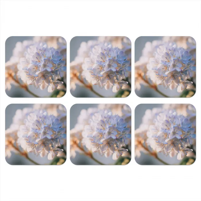 Bloemen - Lichtblauw - Wazig - Trosje onderzetter kurk middel -3d