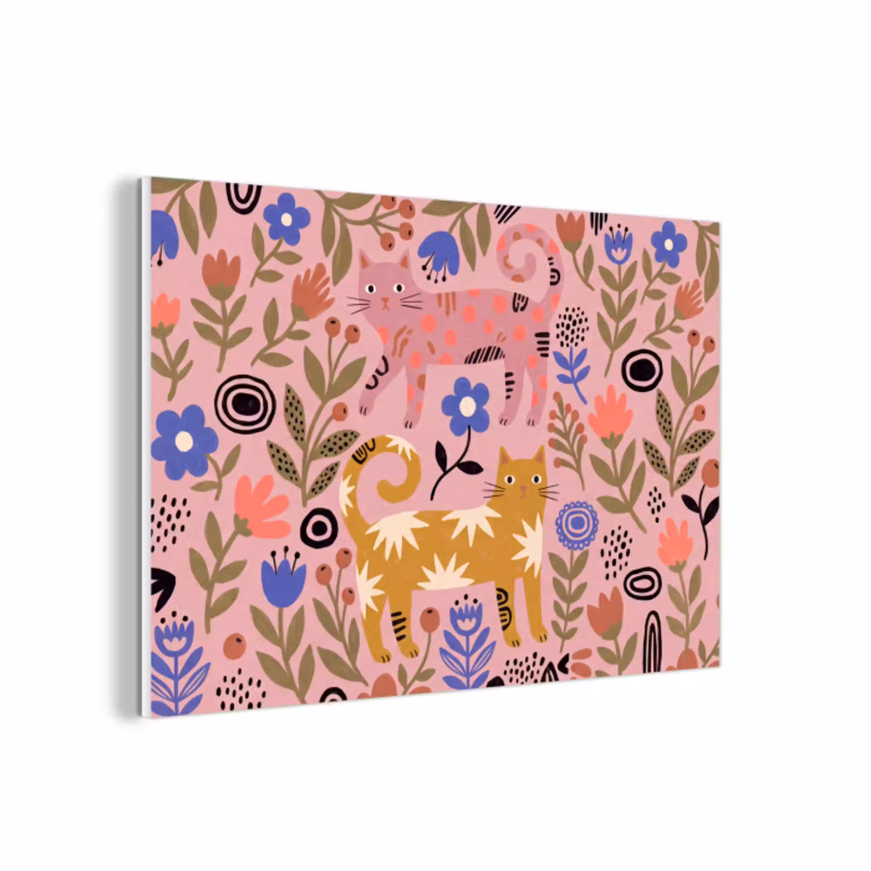 Kat - Bloemen - Dieren - Modern - Roze forex 5mm xxl -3d