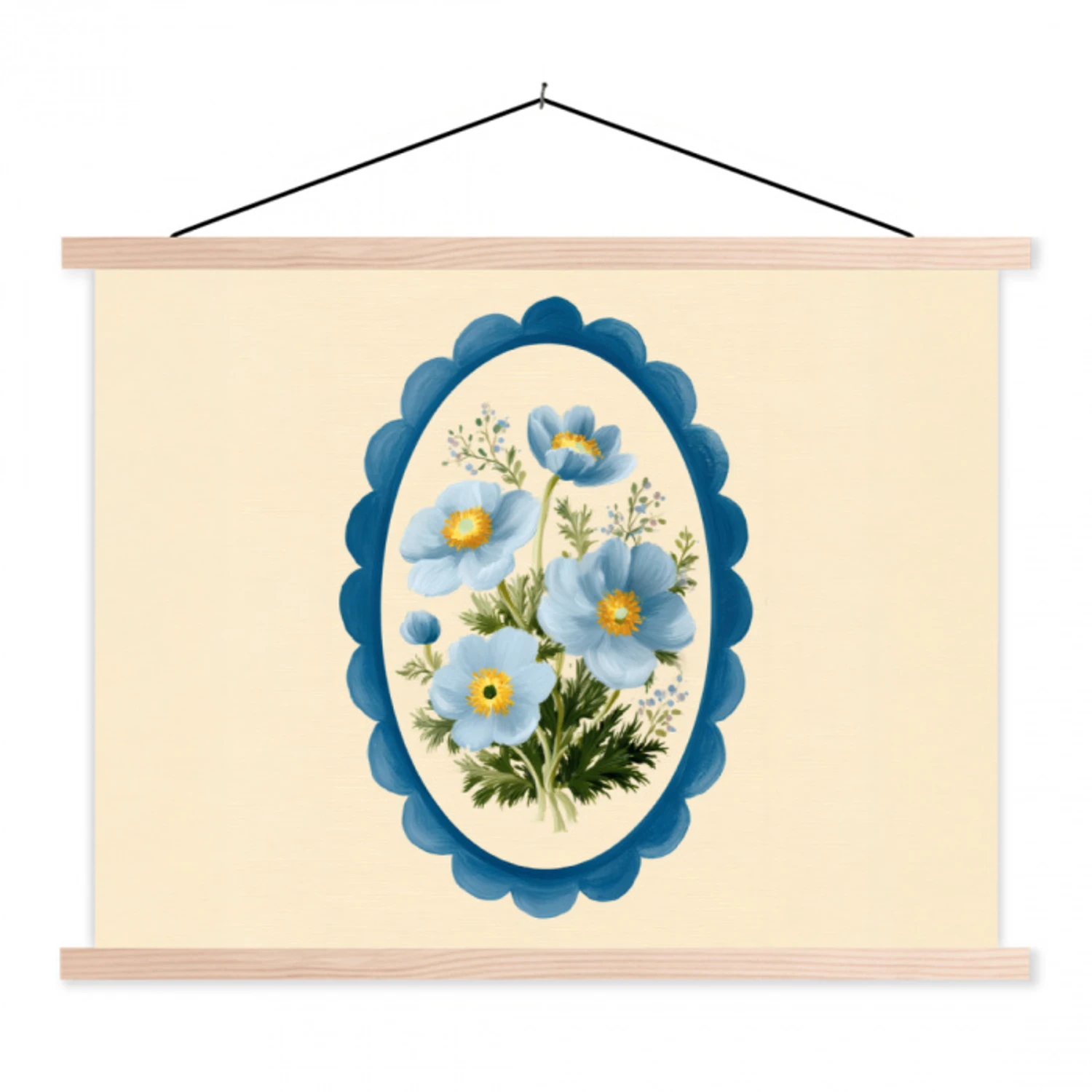 Lijst - Bloemen - Lichtblauw - Illustratie textielposter latten blank klein -3d