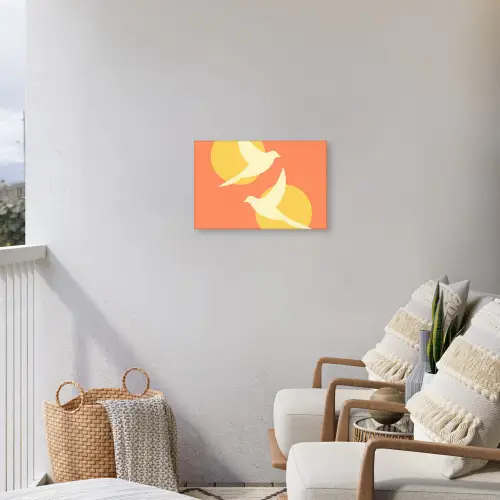 Vogels - Cirkels - Geel Tuinposter op houten frame 2 cm dik klein -sfeer1