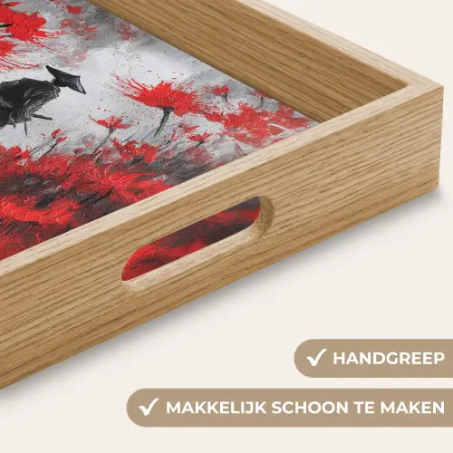 Rode bloemen - mistig - Man Dienblad Rechthoek middel -USP_HandgreepNL