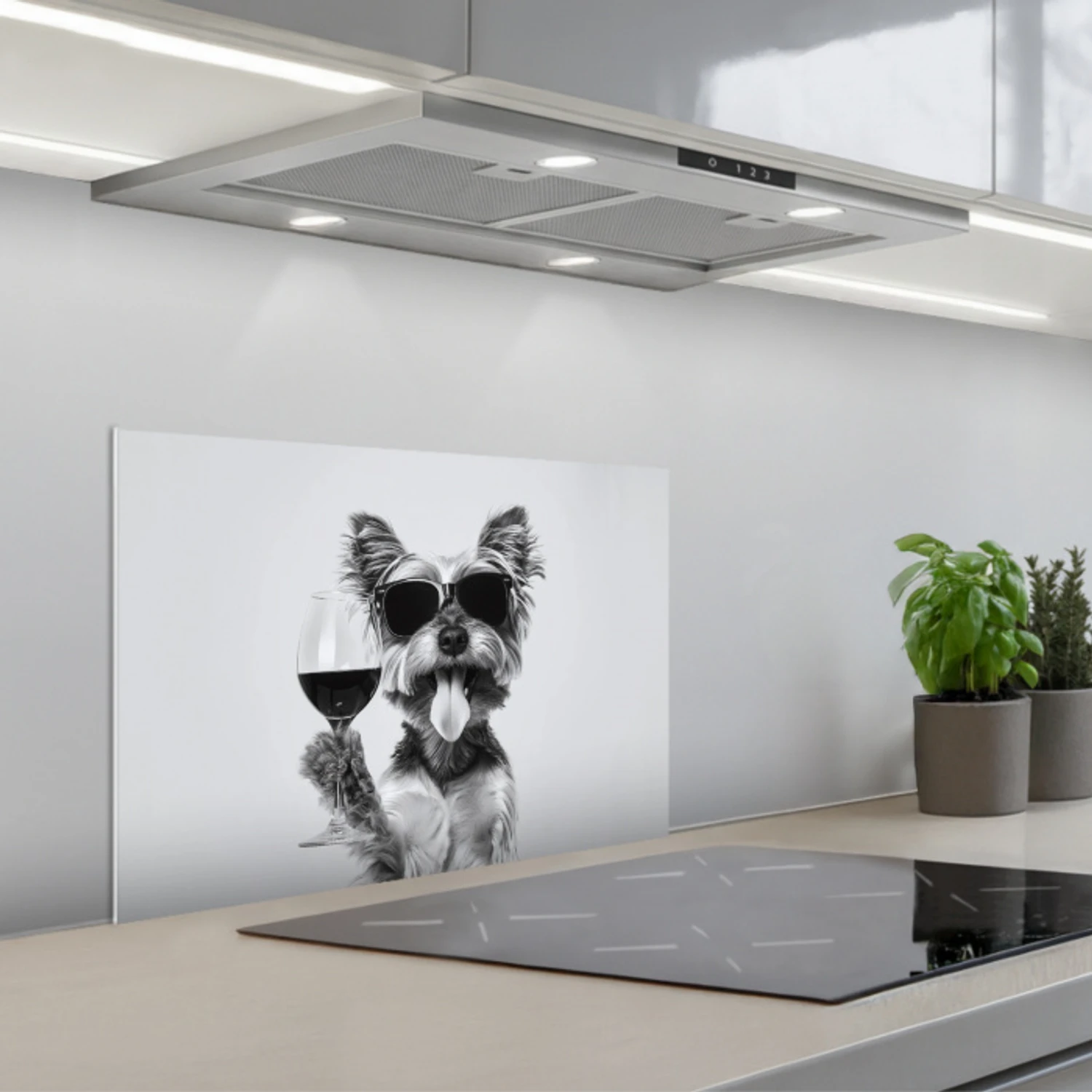 Hondje - Wijnglas - Zonnebril - Enthousiast keuken achterwand spatscherm klein -3d_schuin