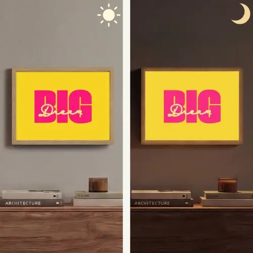 Dream big - Geel - Roze Light Box met batterij (Wandlamp) middel -sfeer3