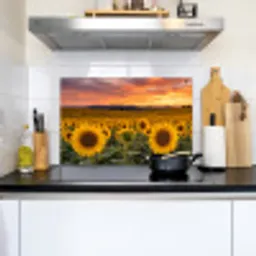 Zonnebloemen - Heuvellandschap - Geel Inductie beschemer met haakjes klein -sfeer2