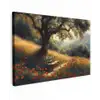 Bankje - Boom - Klaprozen - Heuvels Tuinposter op houten frame 2 cm dik klein -3d