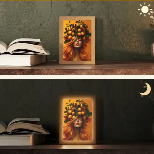 Vrouw - Citroenen - Bloesem - Geel Light Box met kabel (Tafellamp) klein -sfeer3