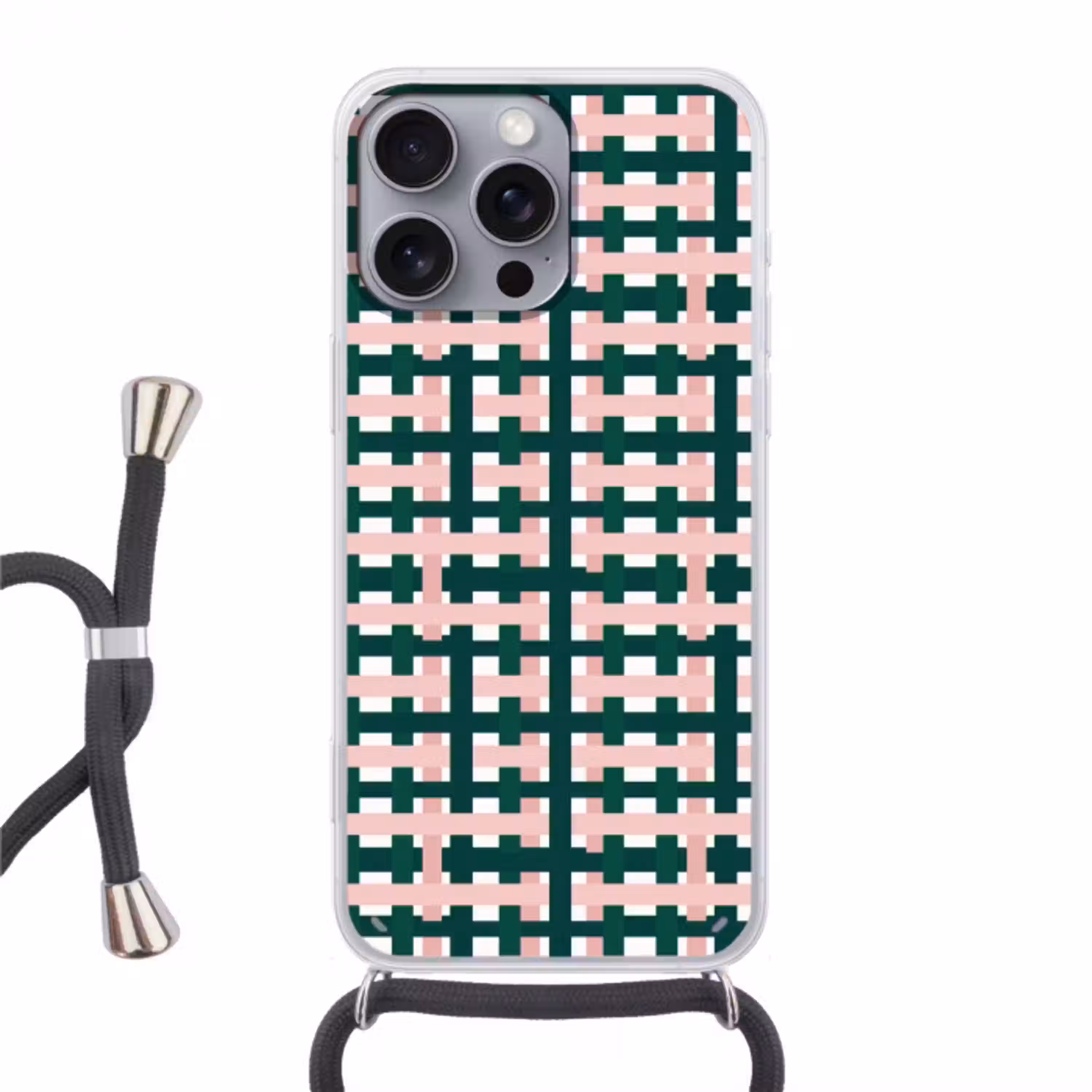 Vlechtpatroon - Groen - Roze - Grafisch Hoesje iPhone 16 Pro Max met koord klein 804 -3d