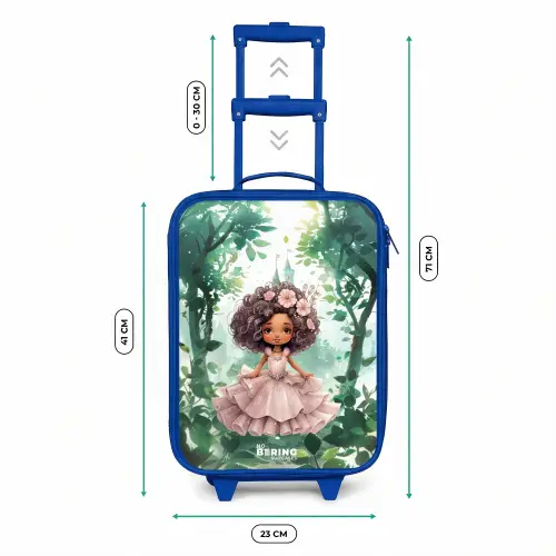 Meisje met donkere krullen in het bos Kinderkoffer - Blauw klein -productfoto_formaten