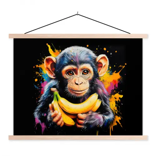 Aap - Graffiti - Kleurrijk - Bananen - Modern textielposter latten blank klein -3d