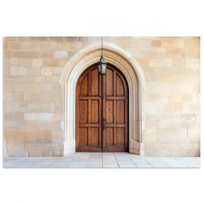 Houten - Deur - Lantaarn poster papier klein -3d