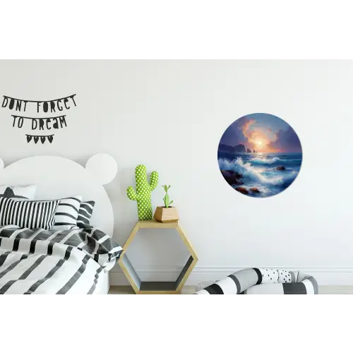 Golven - Zee - Kleurrijk - Rotsen Wandcirkel aluminium klein -kinderkamer