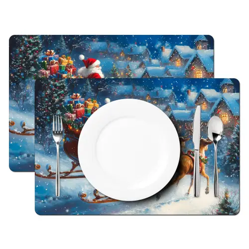 Kerstman - Rendier - Kerst - Sneeuw Placemat vinyl groot -zzsfeer2_Kitchenyeah-website