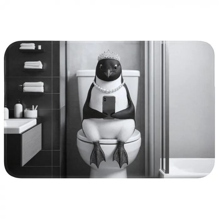 Pinguïn - Telefoon - Toilet - Zwart - Wit Badmat klein -3d