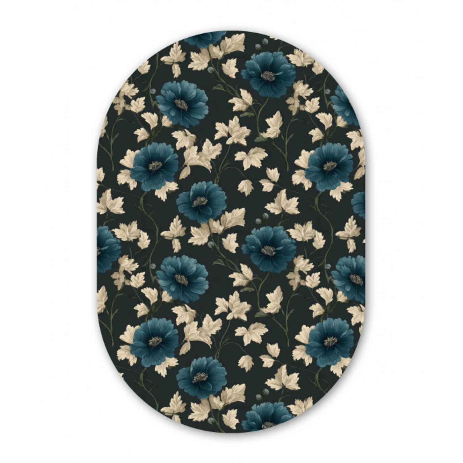 Botanisch - Bloemen - Blauw Wandcirkel Ovaal Forex klein 630 -3d
