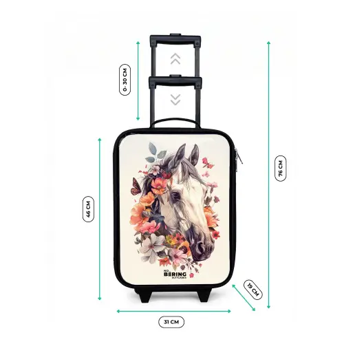 Wit paardenhoofd omringd door bloemen en vlinders Kinderkoffer - Zwart klein -productfoto_formaten