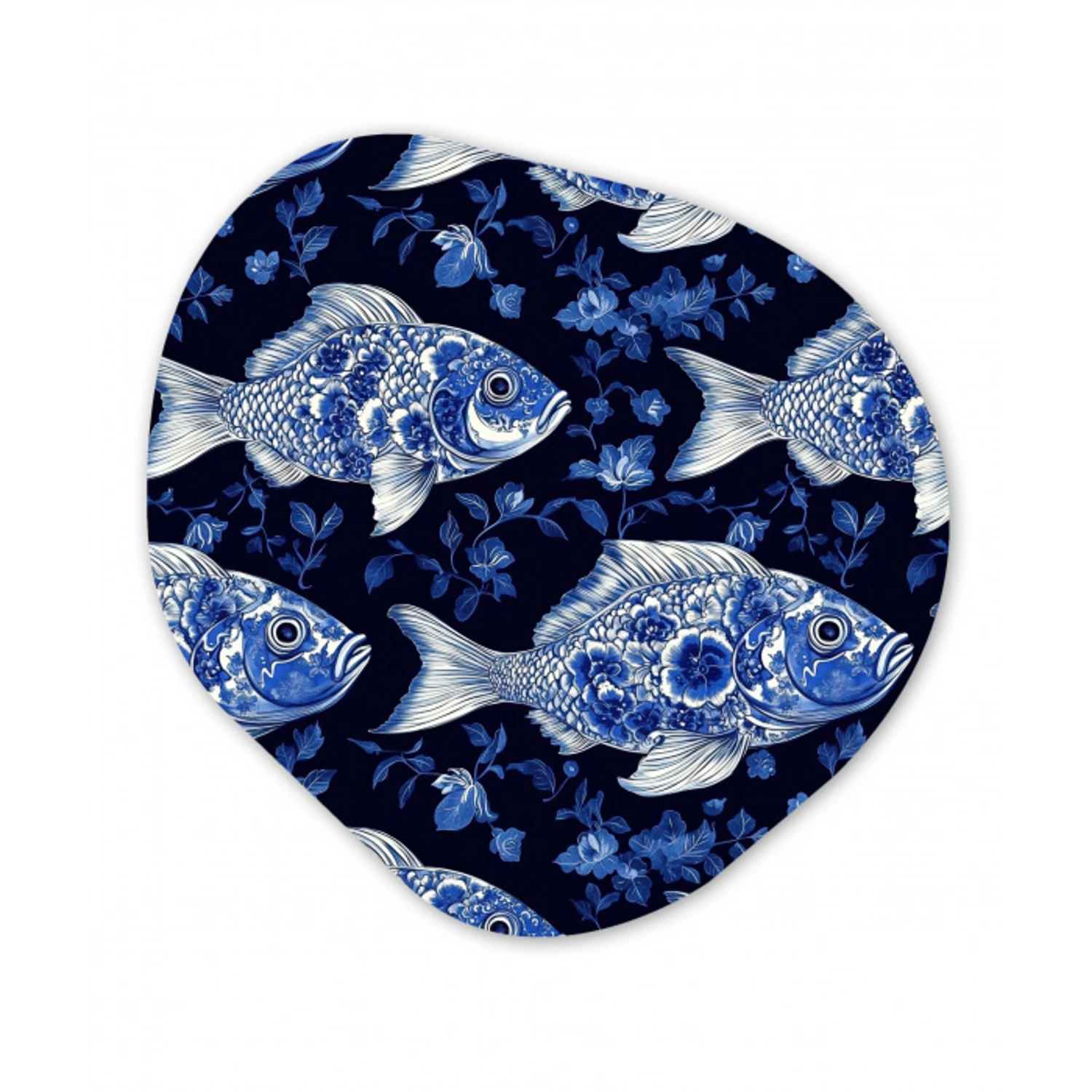 Vissen - Bloemen - Blauw Wandcirkel Organisch Aluminium middel 851 -3d