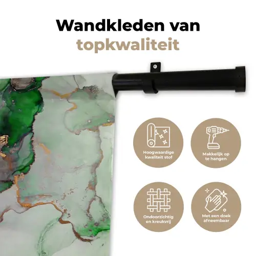 Marmer - Goud - Groen - Luxe Wandkleed katoen klein -sfeer2