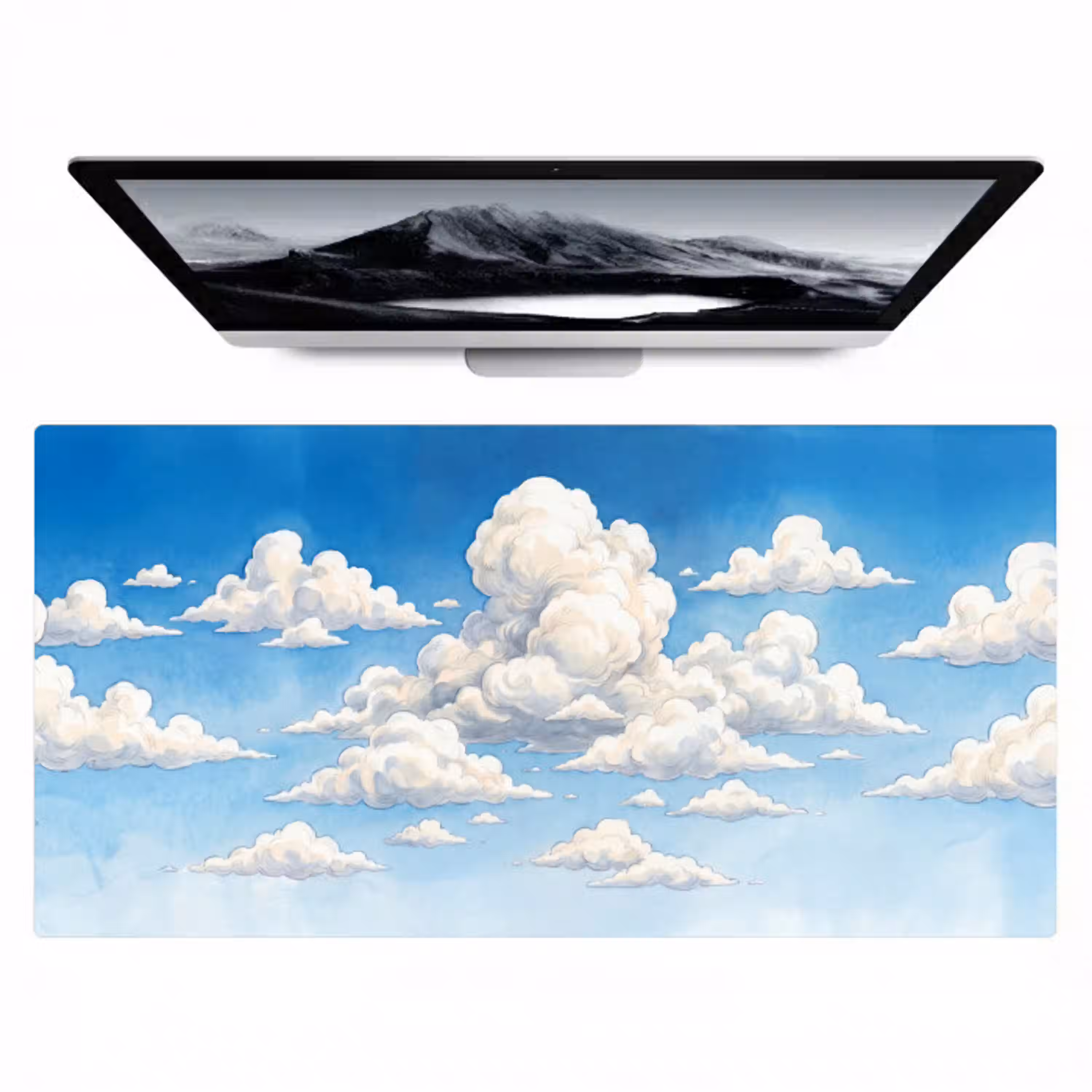 Wolken - Blauwe lucht - Natuur - Modern - Wit Muismat XXL klein -zzz3d