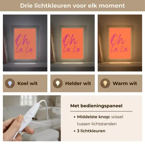 Oh la la - Oranje - Roze - Grafisch Light Box met kabel (Tafellamp) klein -USP_lichtkleurNL