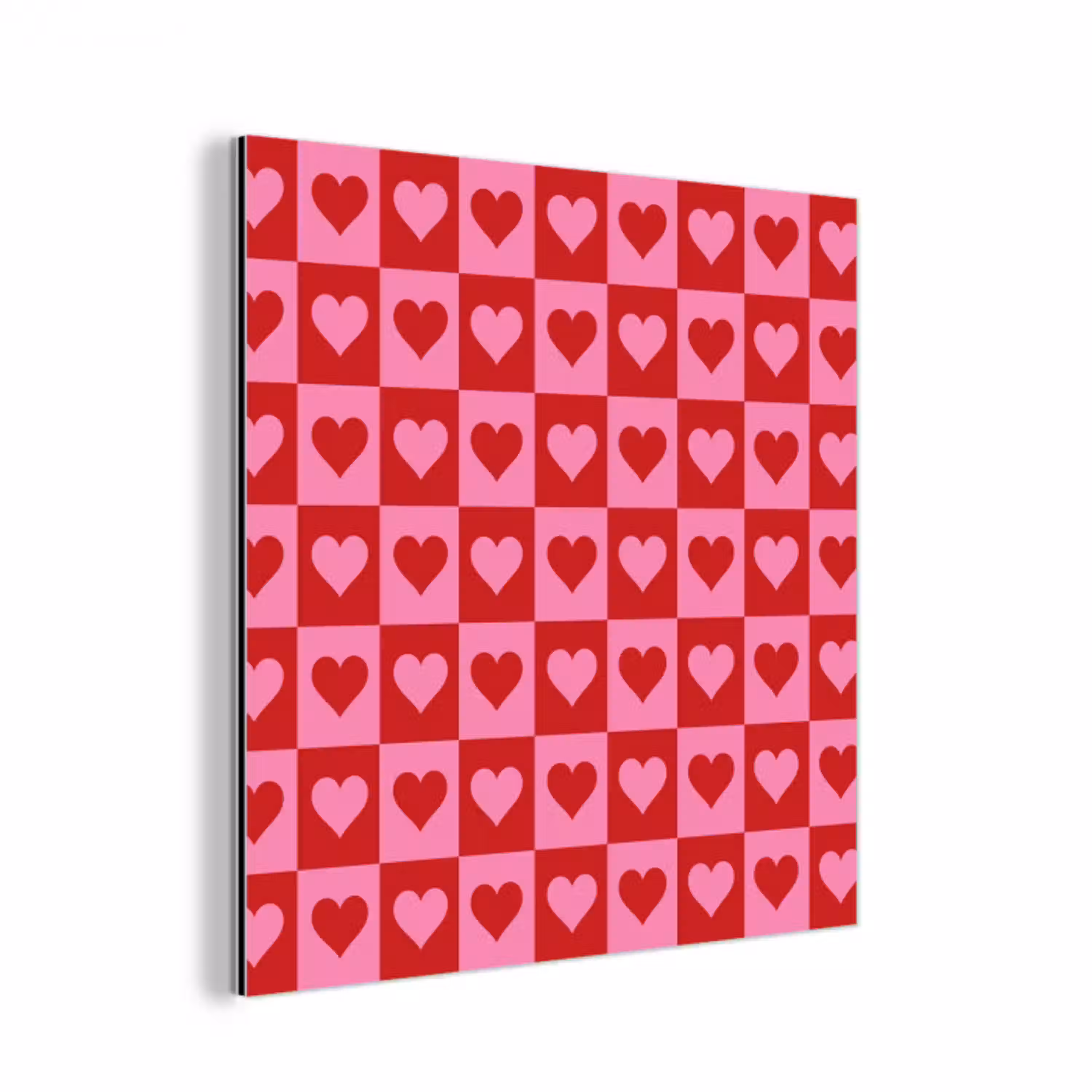 Rood - Roze - Schaakbord - Valentijn aluminium wit klein -3d