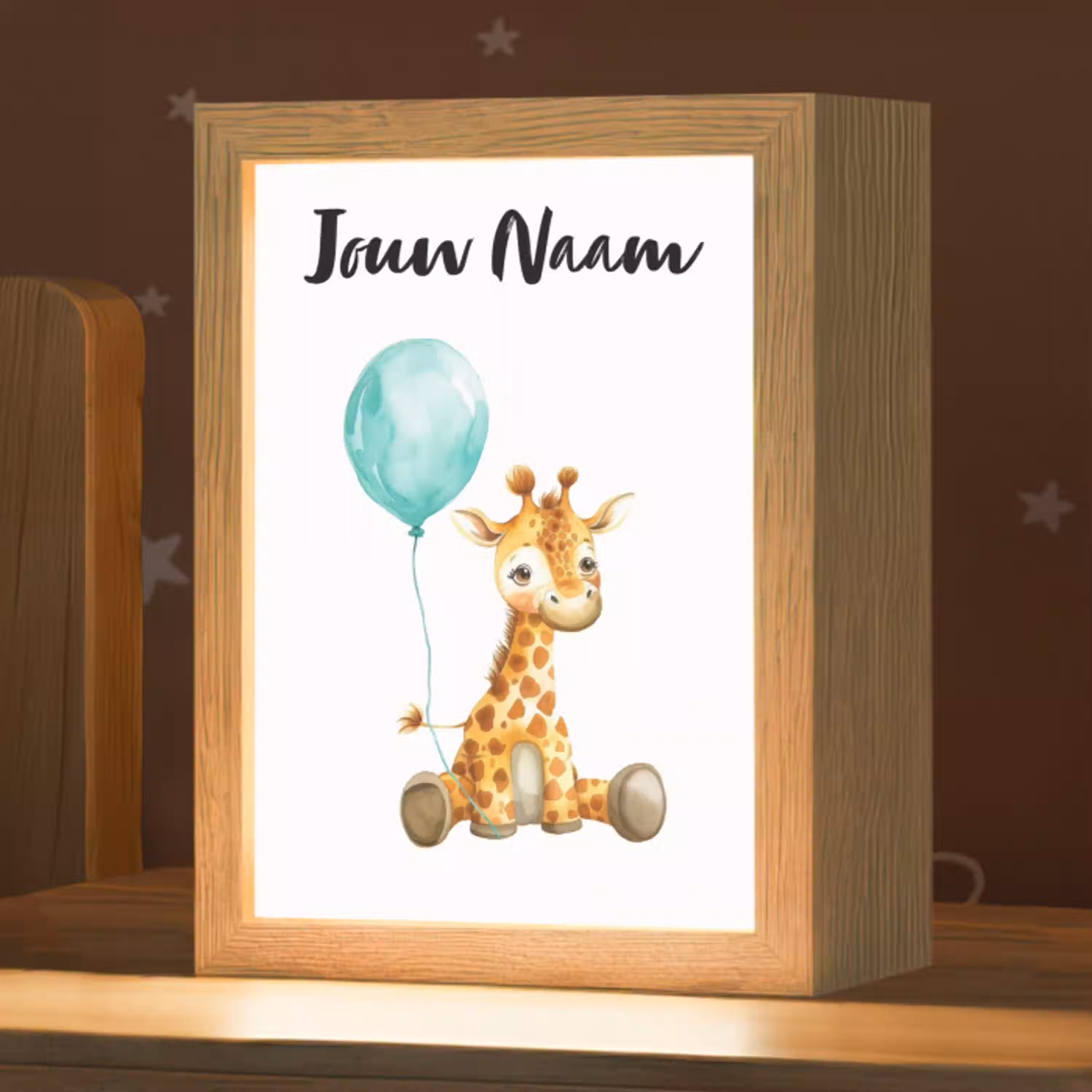 Giraf - Baby - Dieren - Blauwe ballon Light Box met kabel (Kinderlampje) klein -zzz_3d_website