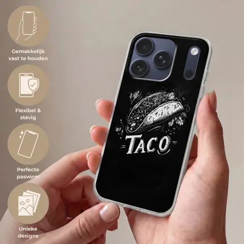 Taco - Kruiden - Witte krijtstijl - Tekst Telefoonhoesje iPhone 17 Pro klein -sfeer3_NL