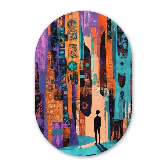 Abstract - Figuren - Kleurrijk Wandcirkel Ovaal Glas middel -3d