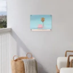 Palmboom - Strandhuis - Roze tuinposter los doek klein -sfeer8