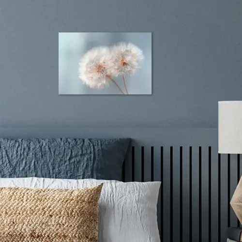 Paardenbloemen - Pluisjes - Wit poster papier klein -sfeer2