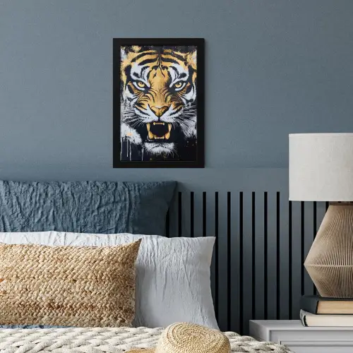 Tijger - Verfspatten - Goud fotolijst zwart zonder passe partout klein -sfeer3