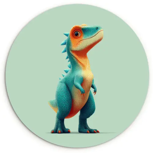Cartoon - Dino - Oranje - Stekels Wandcirkel kunststof plaat 5mm dik klein -3d