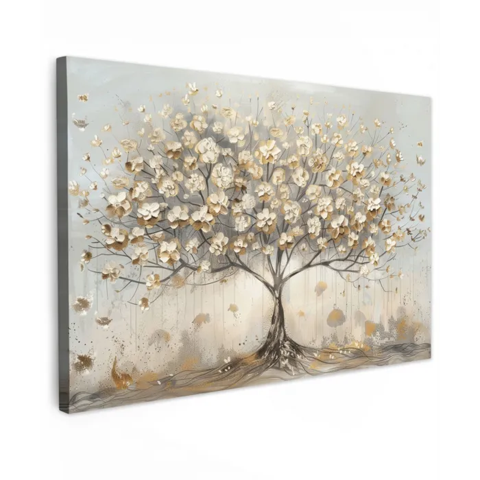 Boom - Beige - Goud - Verflook - Grijs canvas 2cm klein -z3d