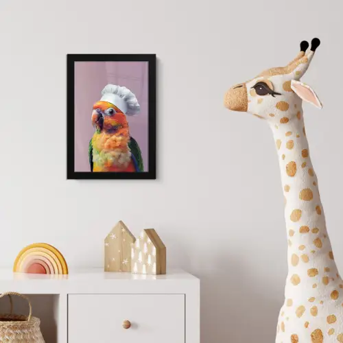 Papegaai - Koksmuts - Nieuwsgierig - Vogel fotolijst zwart zonder passe partout klein -usfeer4_kinderkamer
