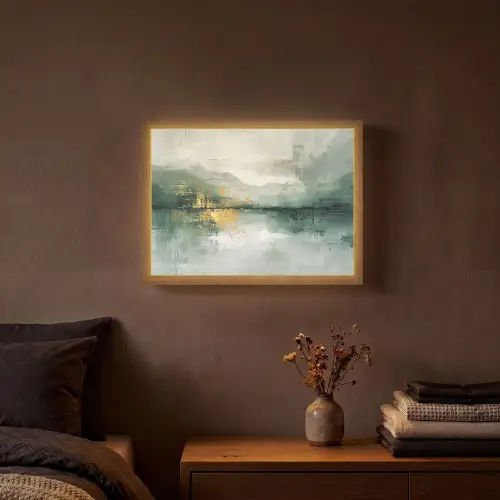 Groen - Modern - Abstract - Goud Light Box met batterij (Wandlamp) middel -sfeer4