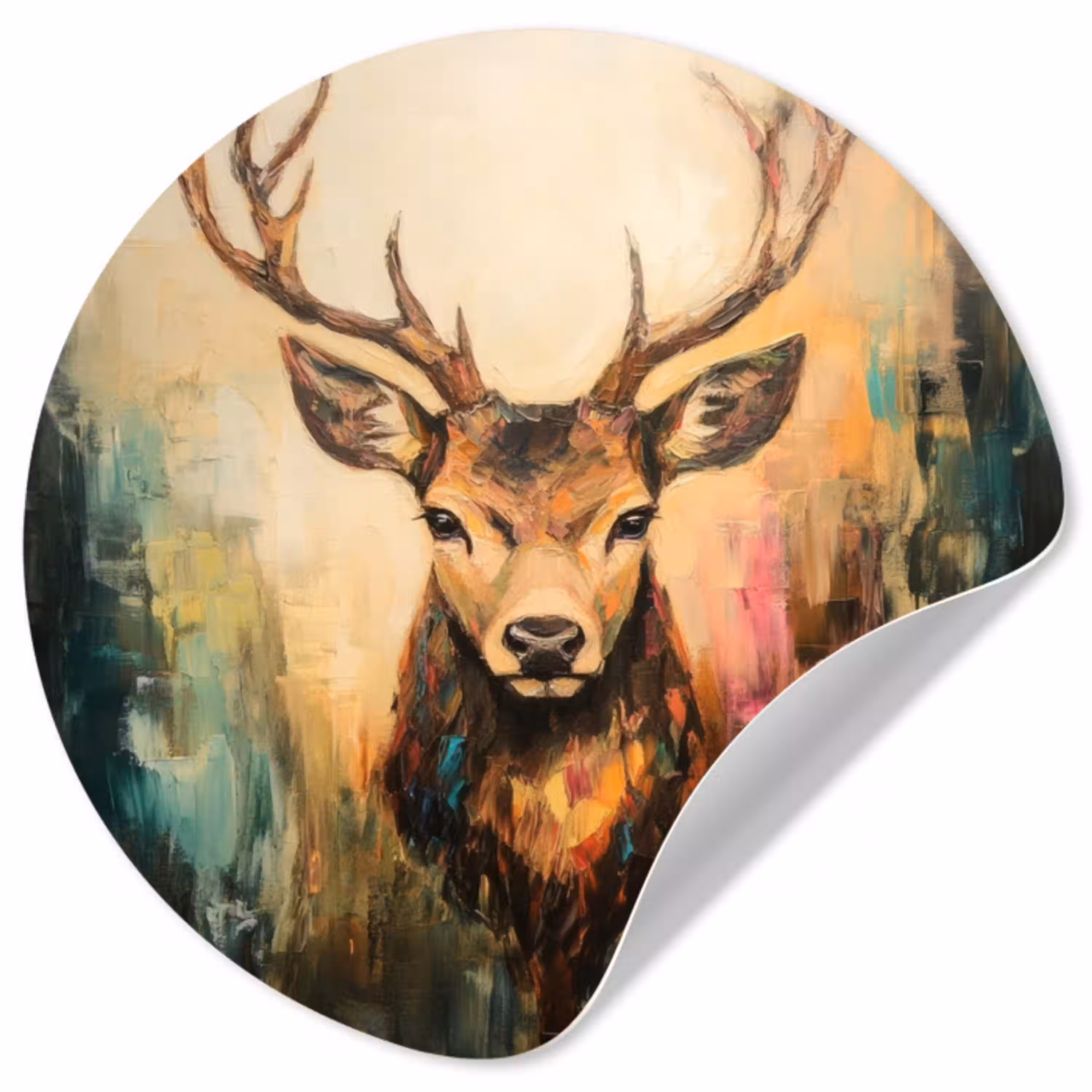 Hert - Geverfd - Gewei - Bruin Wandcirkel behangsticker klein -3d