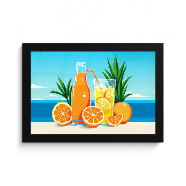 Sinaasappels - Ijsblokjes -  Zee - Illustratie fotolijst zwart zonder passe partout klein -3d