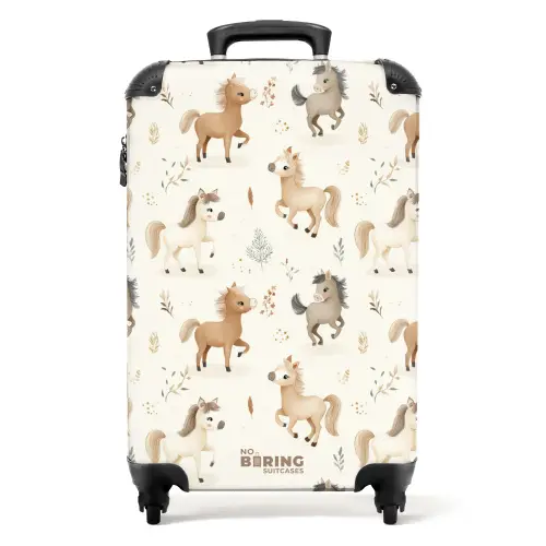 Patroon van veulens in beige en bruin kleuren NBS - Handbagage koffer - Volwassenen Unisex middel -productfoto_recht