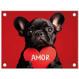 Amor - Hond  - Hartje - Rood tuinposter los doek klein -3d